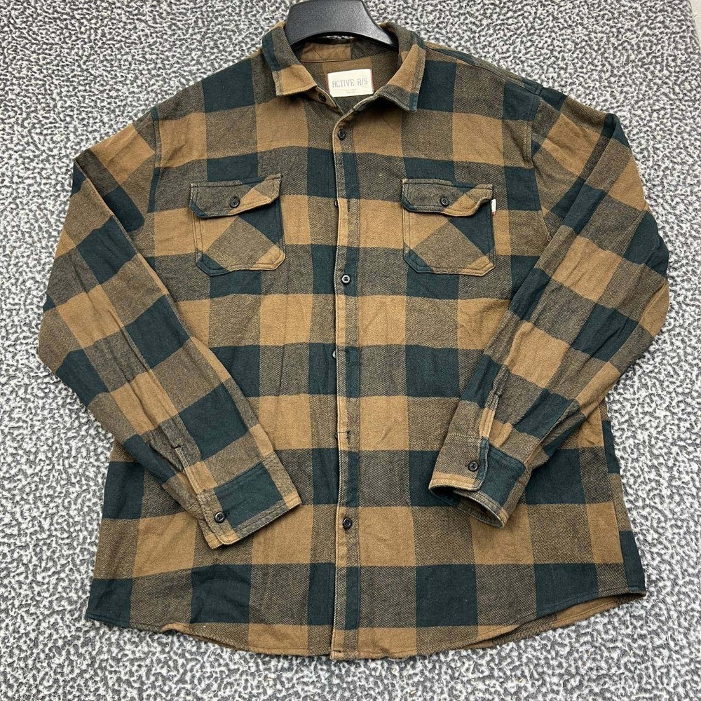 Active Ride Shop Shirt Men Extra Large Plaid Flannel Button Up Long Sleeve XL